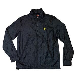 Scuderia Ferrari mens L Large black full zip nylon wi breaker jacket EUC